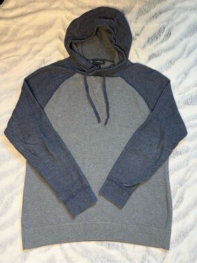 Express Men's Two-Tone Gray & Charcoal Hooded Pullover